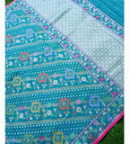 Firozi Blue Shade Handwoven Muslin Kora Ektara Jamdani Saree