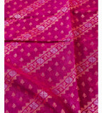 Hot Pink Shade Handwoven Muslin Kora Ektara Jamdani Saree