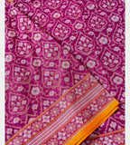 Rani Pink Shade Handwoven Muslin Kora Ektara Jamdani Saree