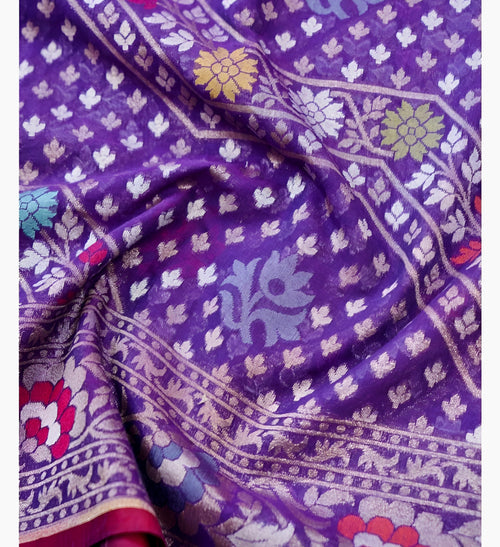 (Pre-Order) Purple Shade Handwoven Muslin Kora Ektara Jamdani Saree