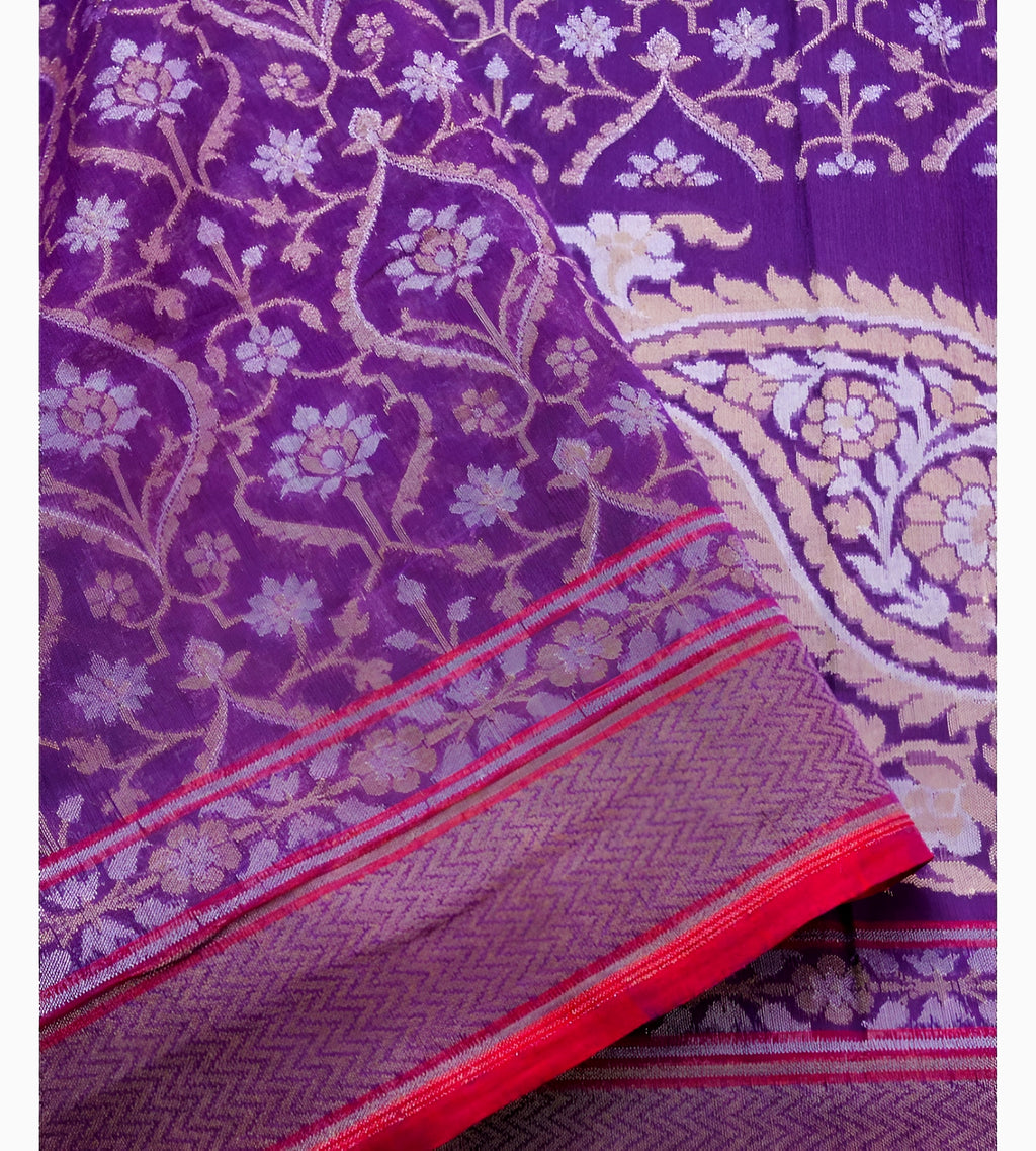 Purple Shade Handwoven Muslin Kora Ektara Jamdani Saree