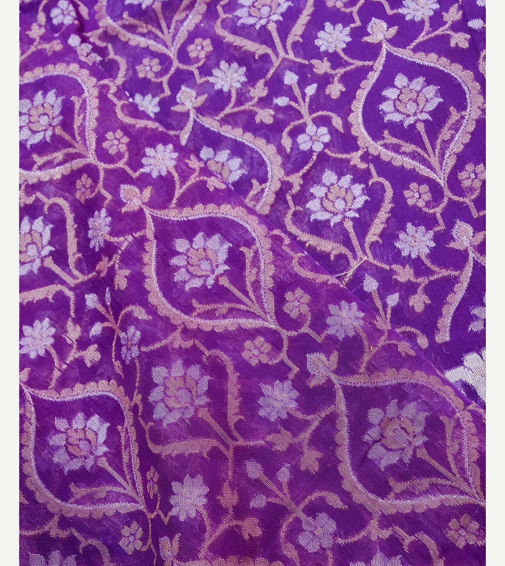 Purple Shade Handwoven Muslin Kora Ektara Jamdani Saree