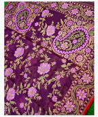 Deep Purple Shade Handwoven Muslin Kora Ektara Jamdani Saree