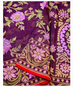 Deep Purple Shade Handwoven Muslin Kora Ektara Jamdani Saree
