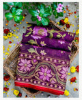 Deep Purple Shade Handwoven Muslin Kora Ektara Jamdani Saree
