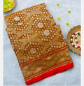 Mustard Gold Shade Handwoven Muslin Kora Ektara Jamdani Saree