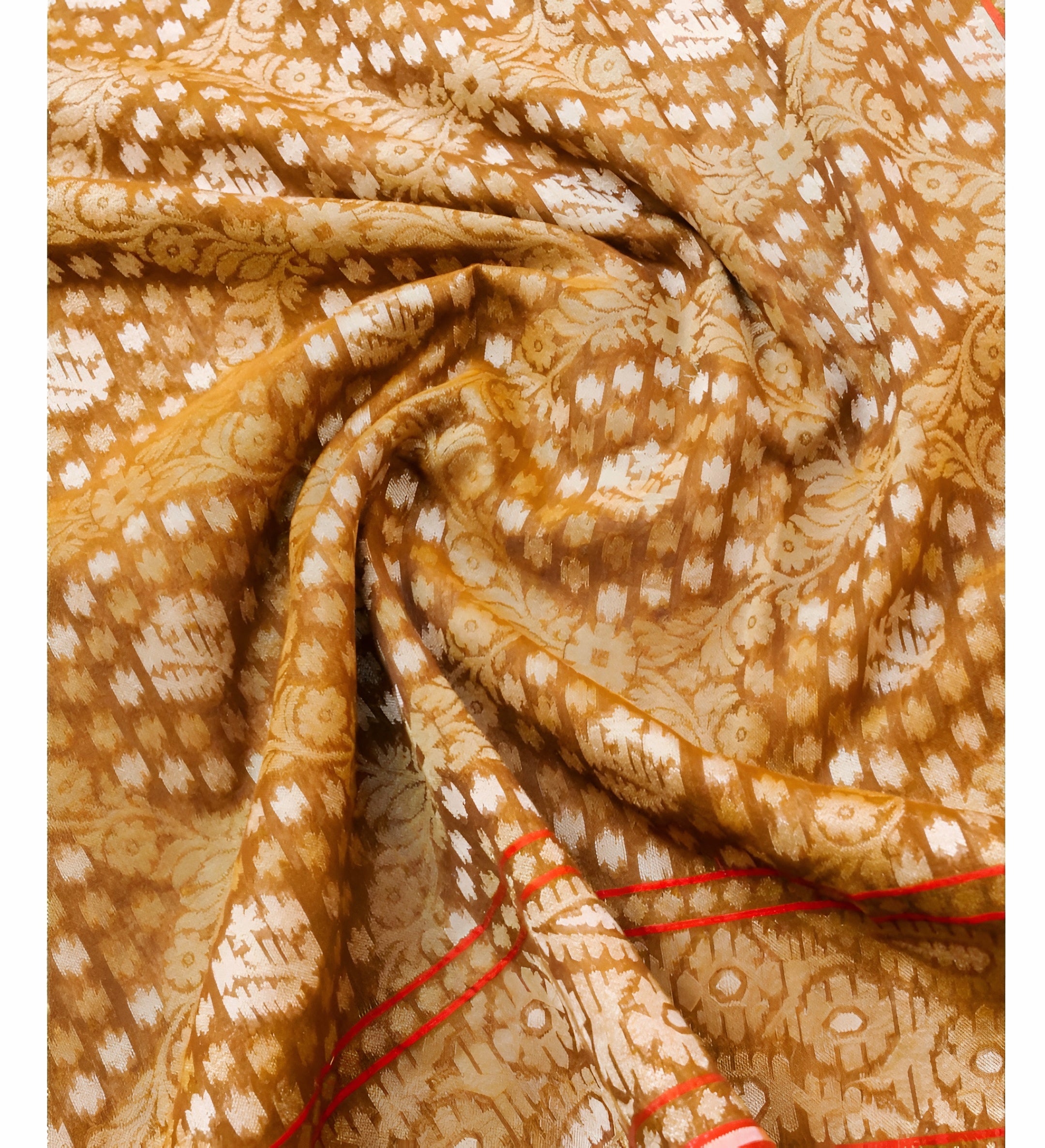 Mustard Gold Shade Handwoven Muslin Kora Ektara Jamdani Saree