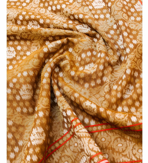 (Pre-Order) Mustard Gold Shade Handwoven Muslin Kora Ektara Jamdani Saree