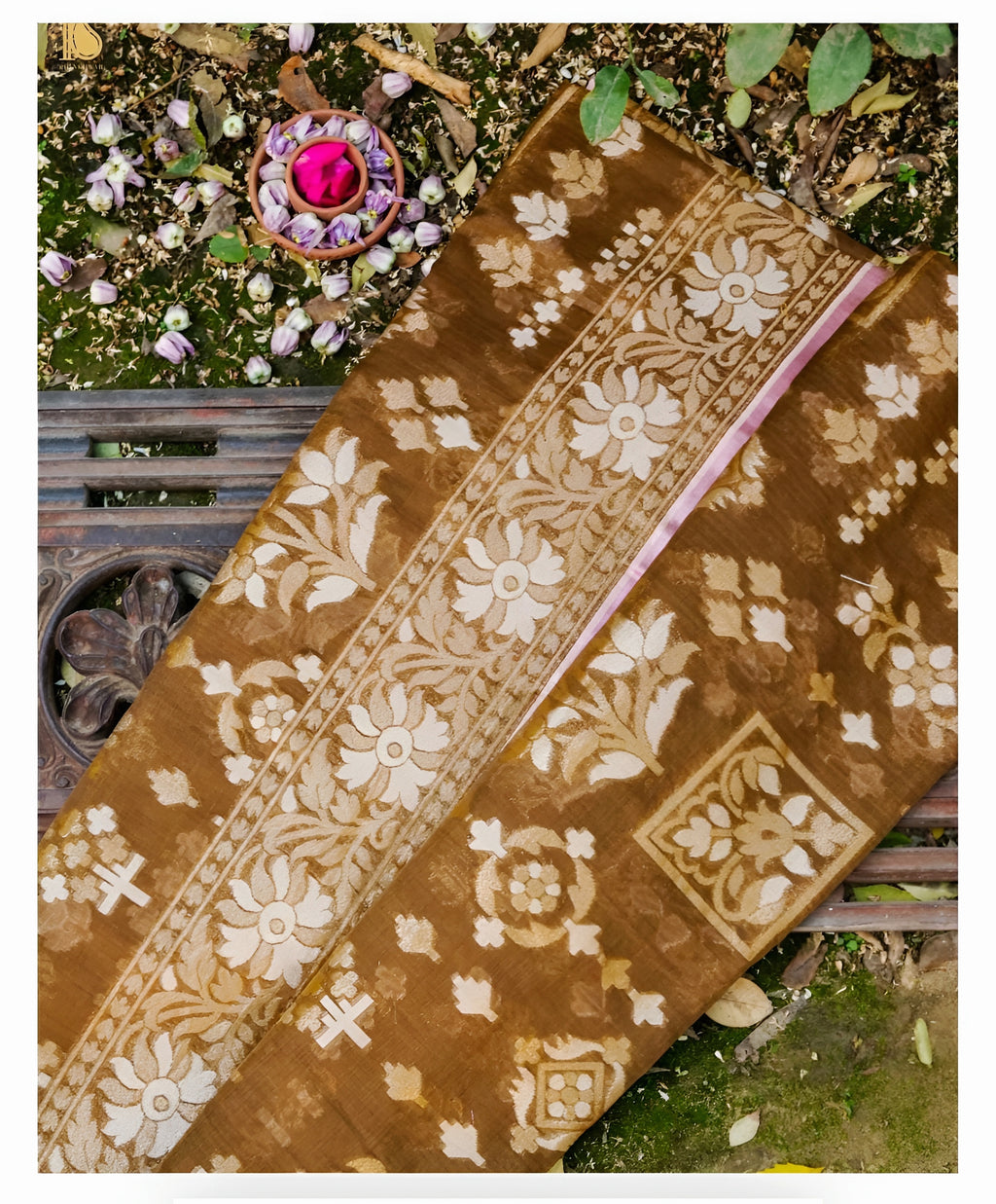 Antique Brown Shade Muslin Kora Ektara Jamdani Saree
