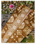 Antique Brown Shade Muslin Kora Ektara Jamdani Saree