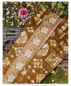 Antique Brown Shade Muslin Kora Ektara Jamdani Saree