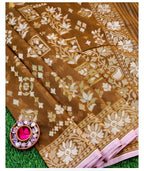 Antique Brown Shade Muslin Kora Ektara Jamdani Saree