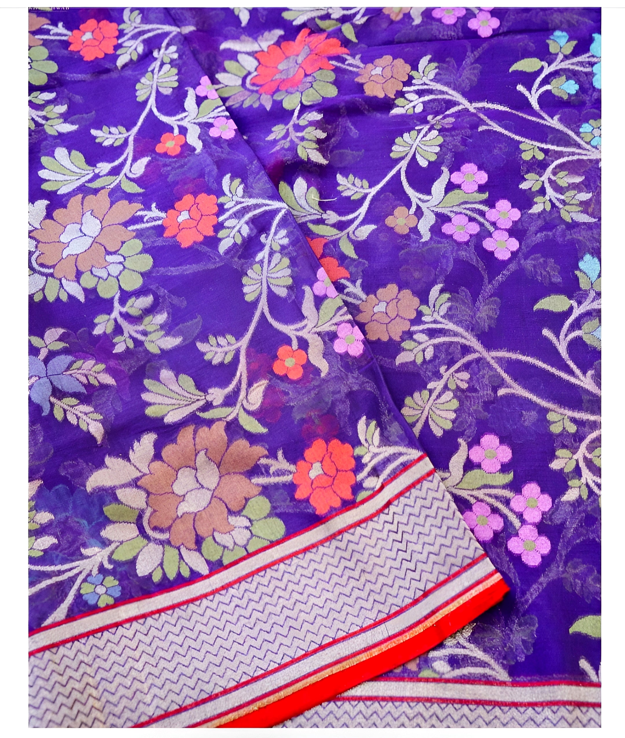 Blue Shade Handwoven Muslin Kora Ektara Jamdani Saree