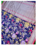 Blue Shade Handwoven Muslin Kora Ektara Jamdani Saree