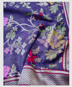 Blue Shade Handwoven Muslin Kora Ektara Jamdani Saree