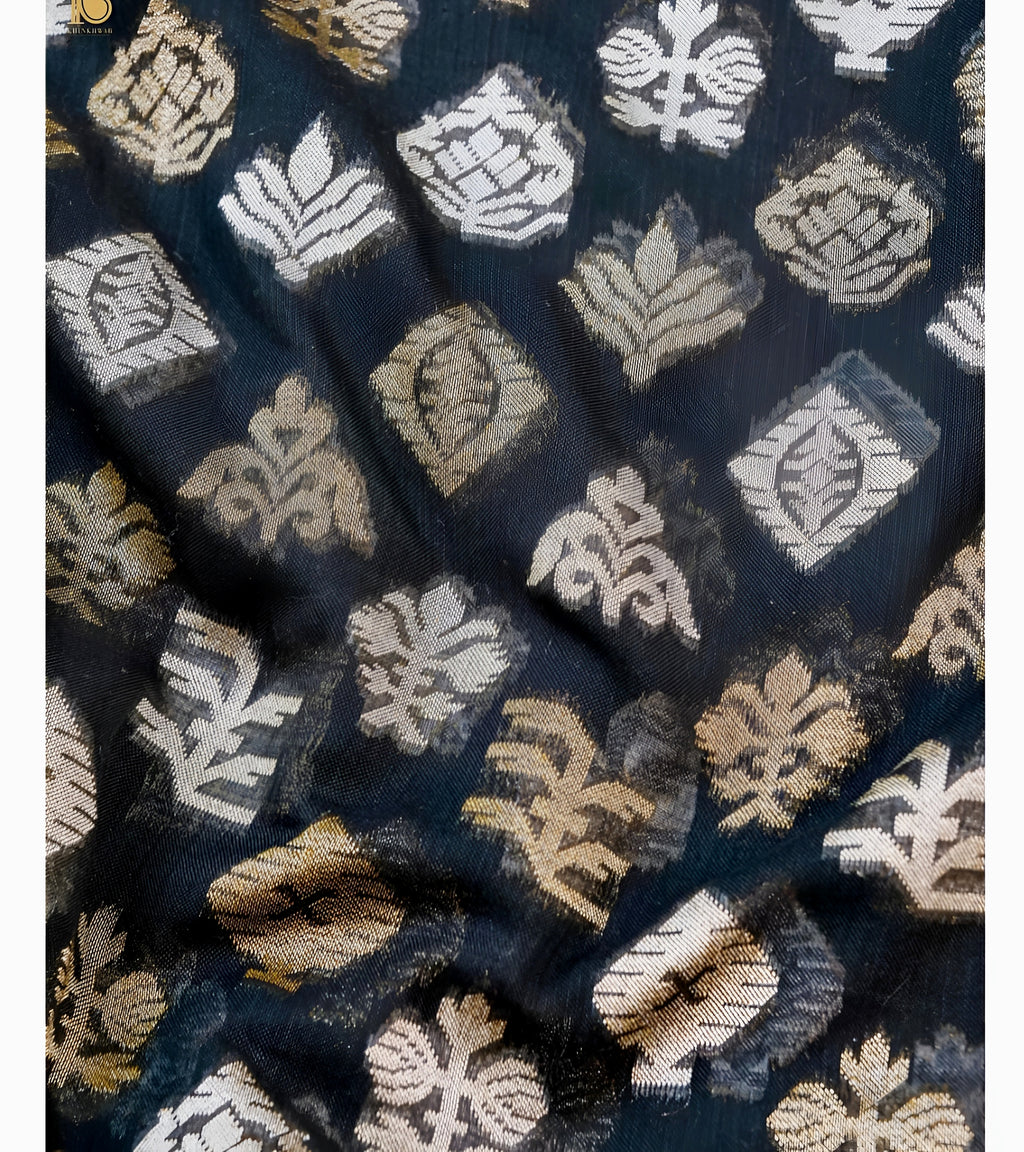 Black Shade Handwoven Ektara Kora Jamdani Saree