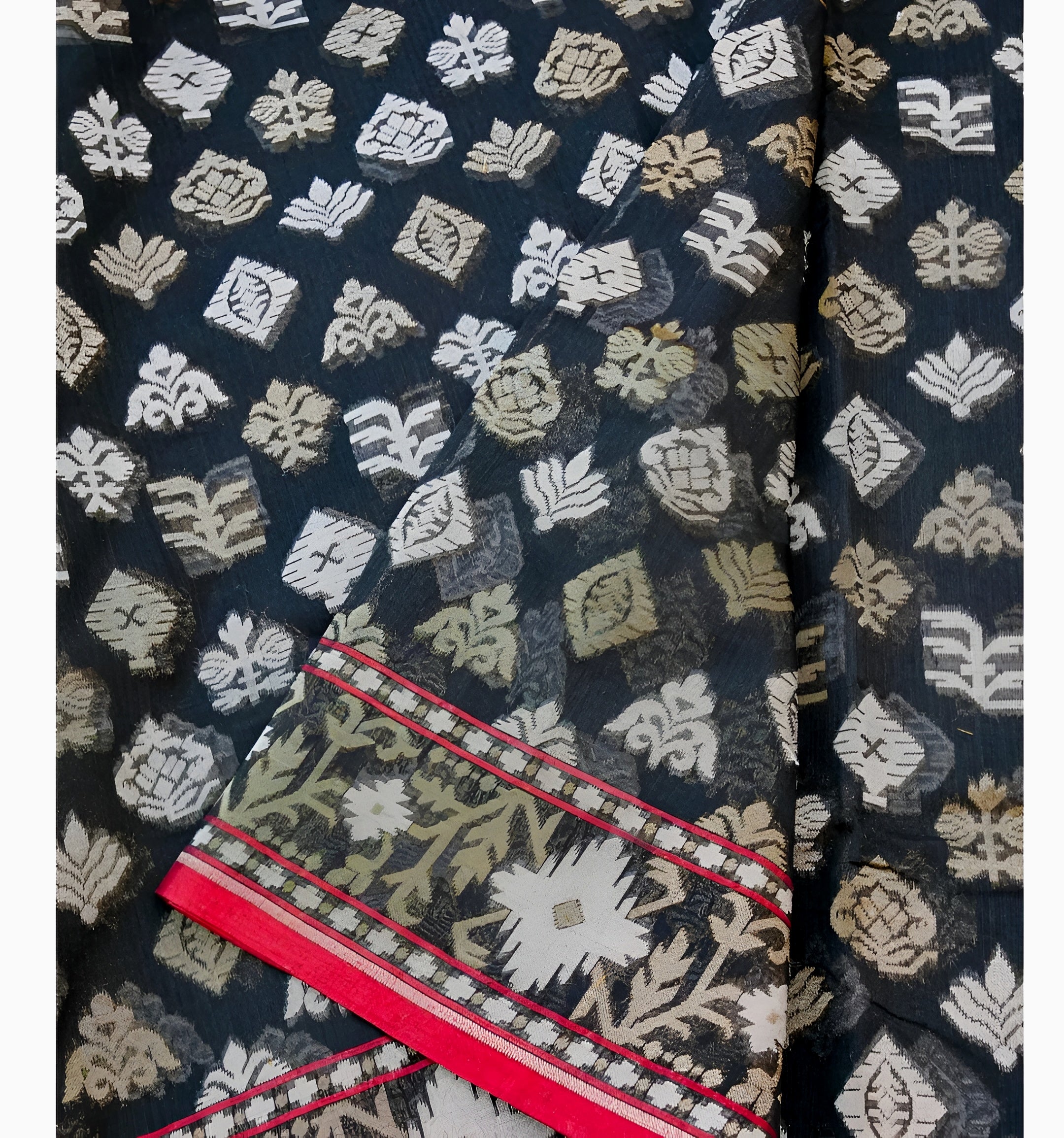 Black Shade Handwoven Ektara Kora Jamdani Saree