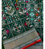 Forest Green Shade Handwoven Muslin Kora Ektara Jamdani