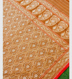 Mustard Gold Shade Handwoven Muslin Kora Ektara Jamdani Saree