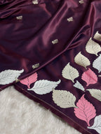 Cherry Red Shade Handwoven Kataan Mashru Silk Saree