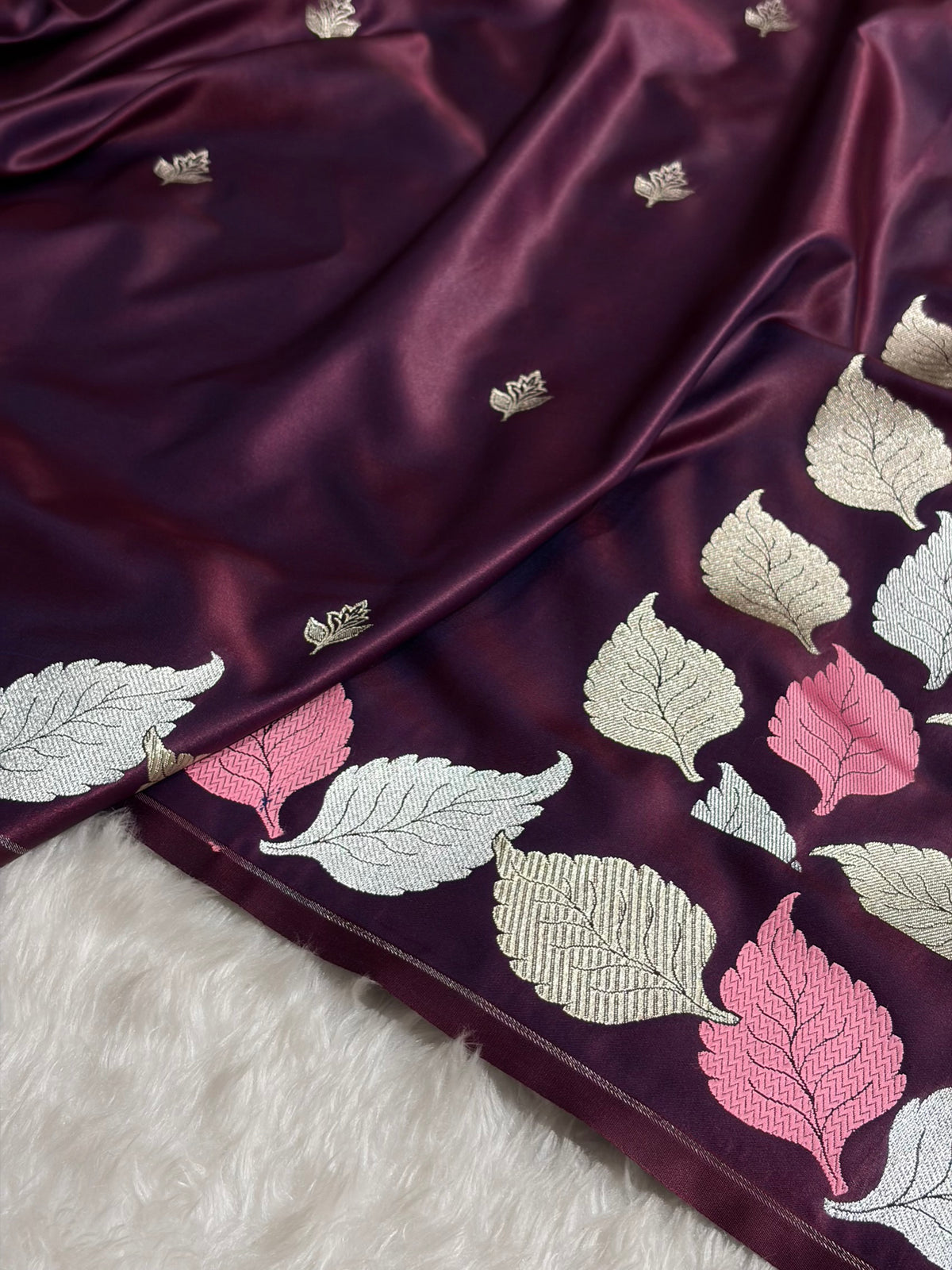 Cherry Red Shade Handwoven Kataan Mashru Silk Saree