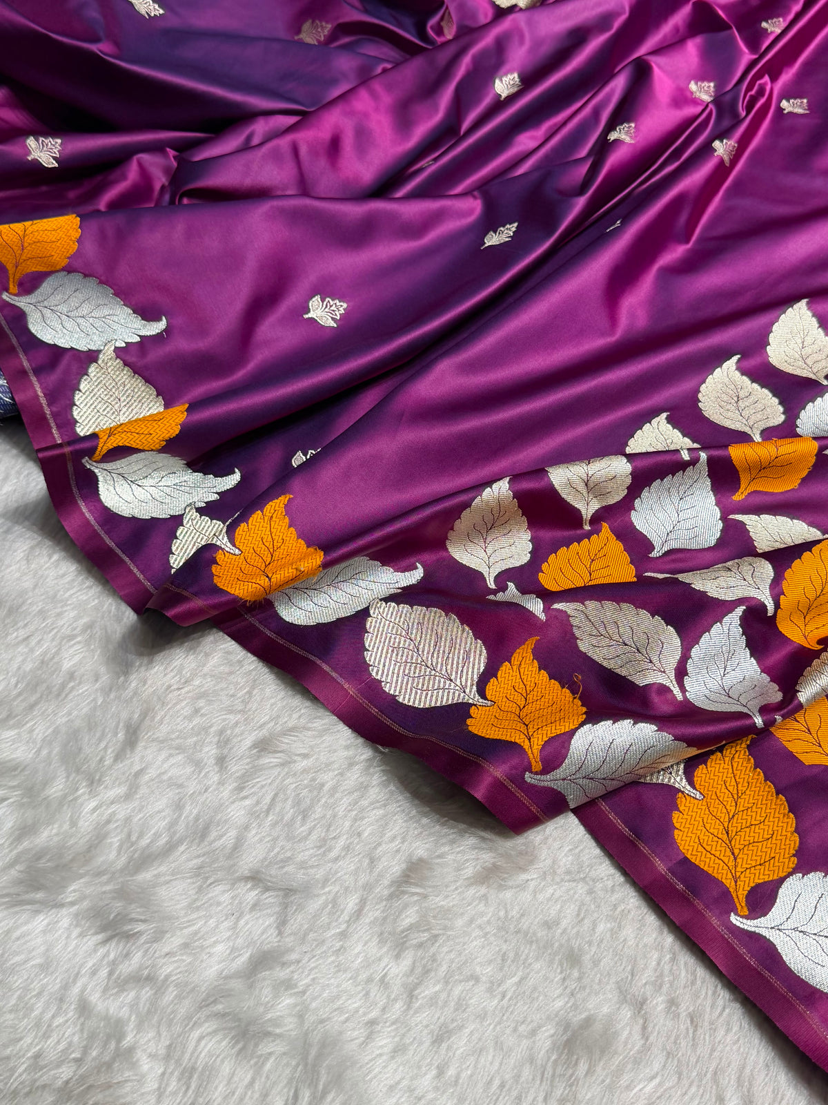 Purple Shade Handwoven Kataan Mashru Silk Saree