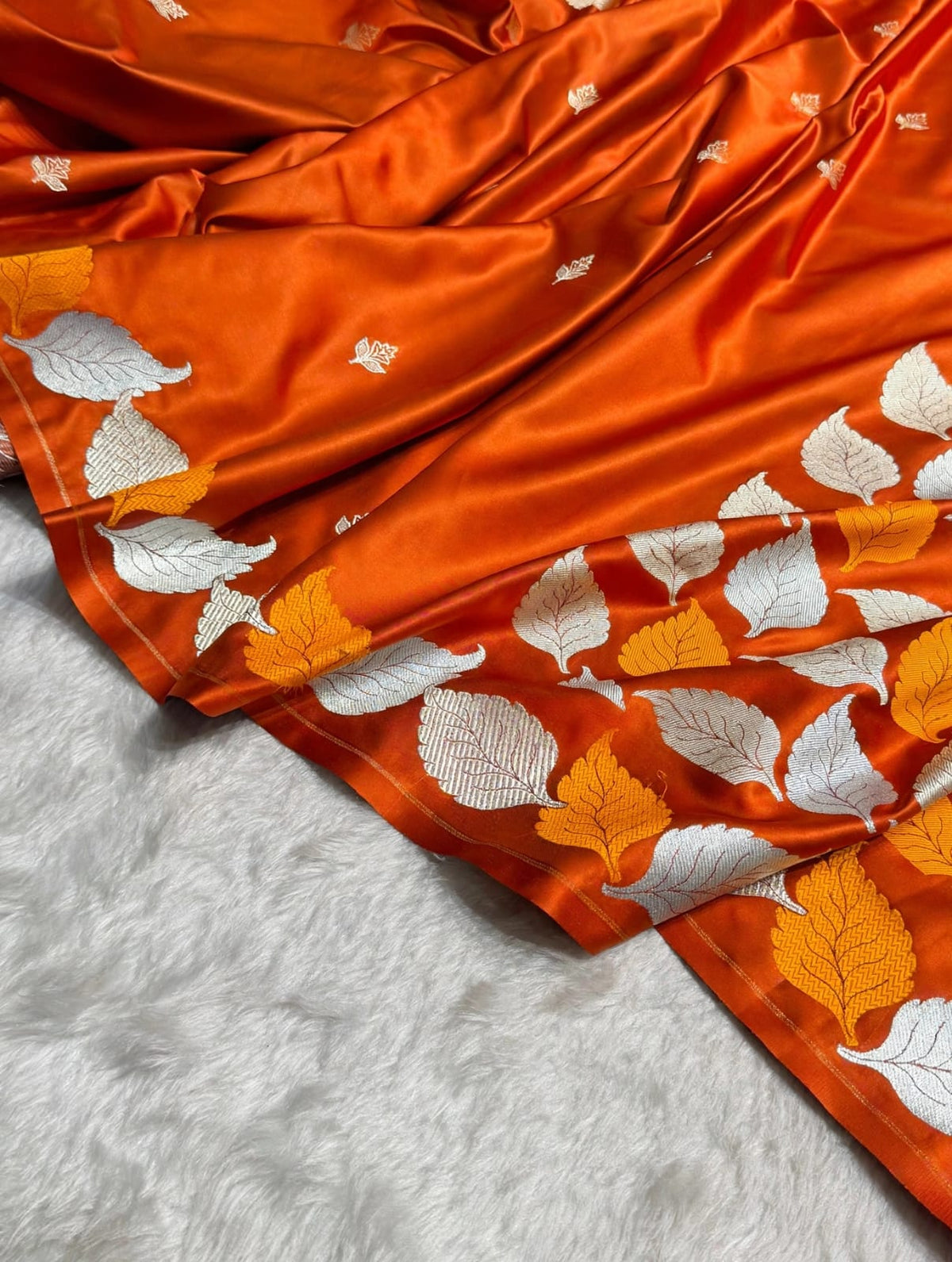 Cosmic Orange Shade Handwoven Kataan Mashru Silk Saree