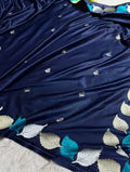 Navy Blue Shade Handwoven Kataan Mashru Silk Saree