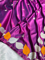 Purple Shade Handwoven Kataan Mashru Silk Saree