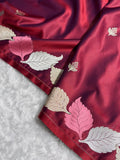 Crimson Red Shade Handwoven Kataan Mashru Silk Saree