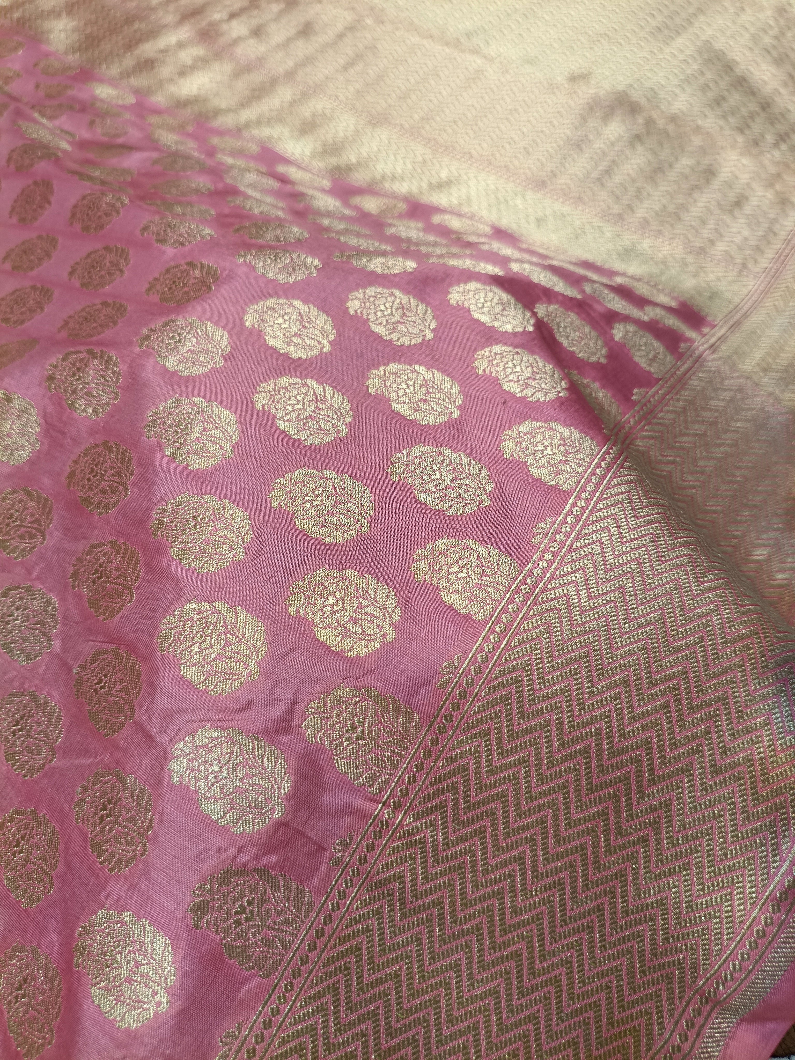 Bubble Gum Pink Shade Handwoven Pure Kataan Silk Saree