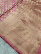 Bubble Gum Pink Shade Handwoven Pure Kataan Silk Saree