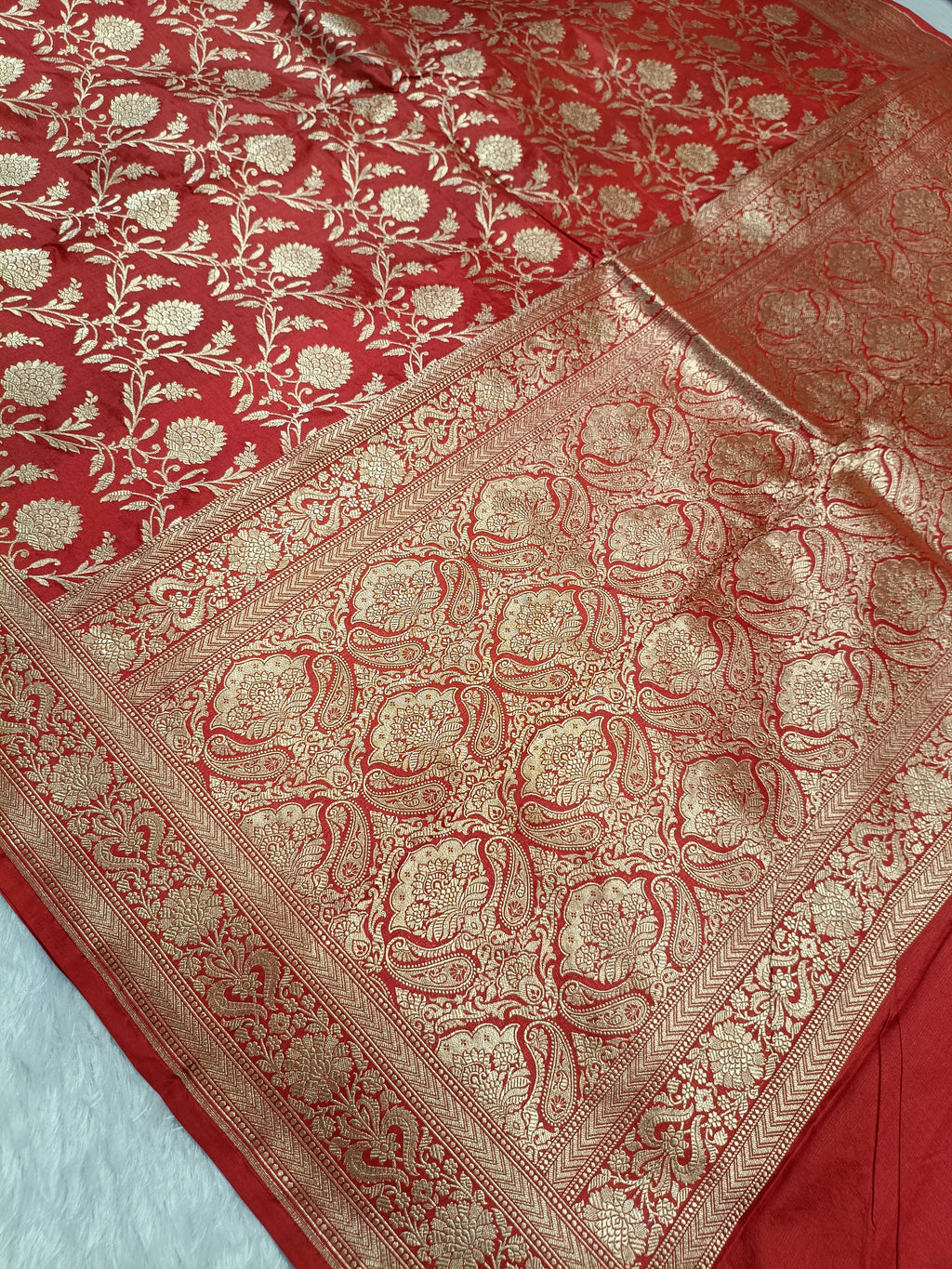 Bridal Red Shade Handwoven Pure Kataan Silk Saree