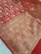 Bridal Red Shade Handwoven Pure Kataan Silk Saree