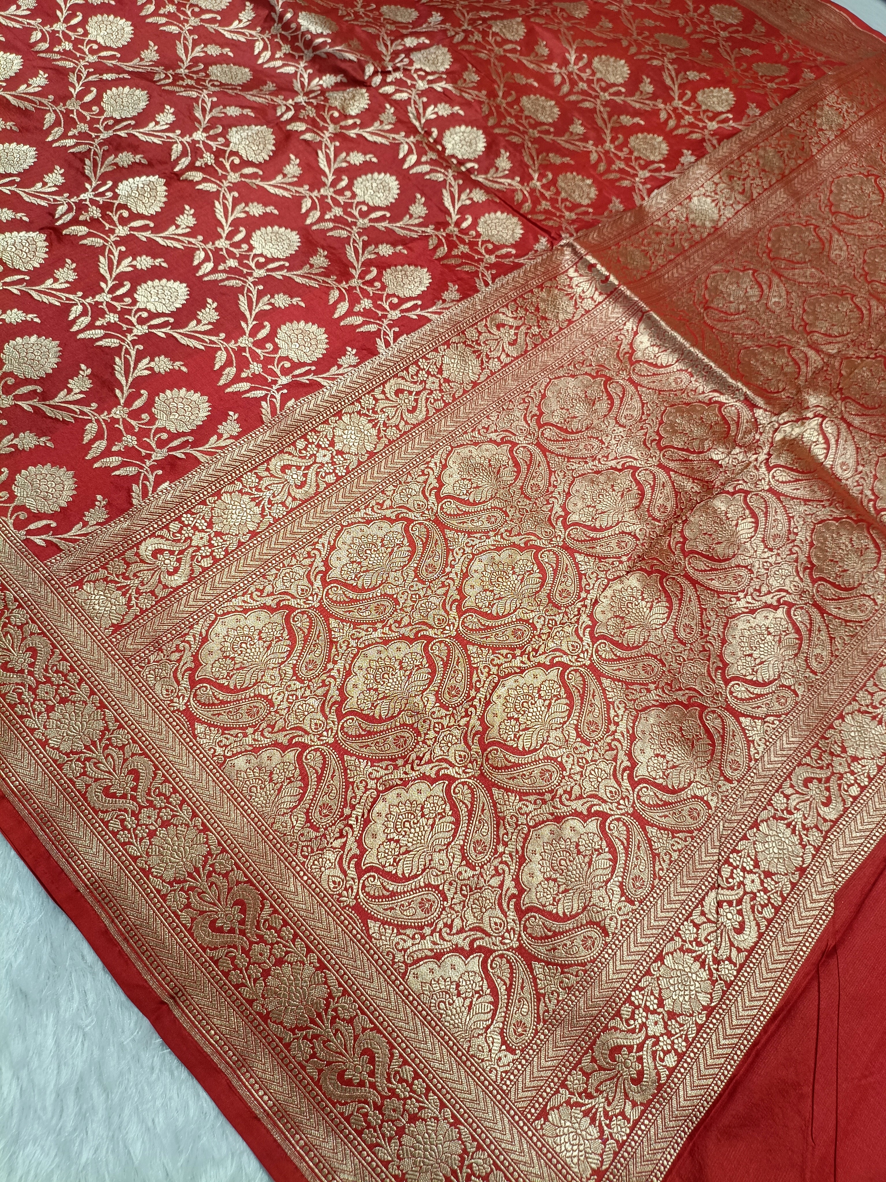 Bridal Red Shade Handwoven Pure Kataan Silk Saree