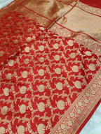Bridal Red Shade Handwoven Pure Kataan Silk Saree