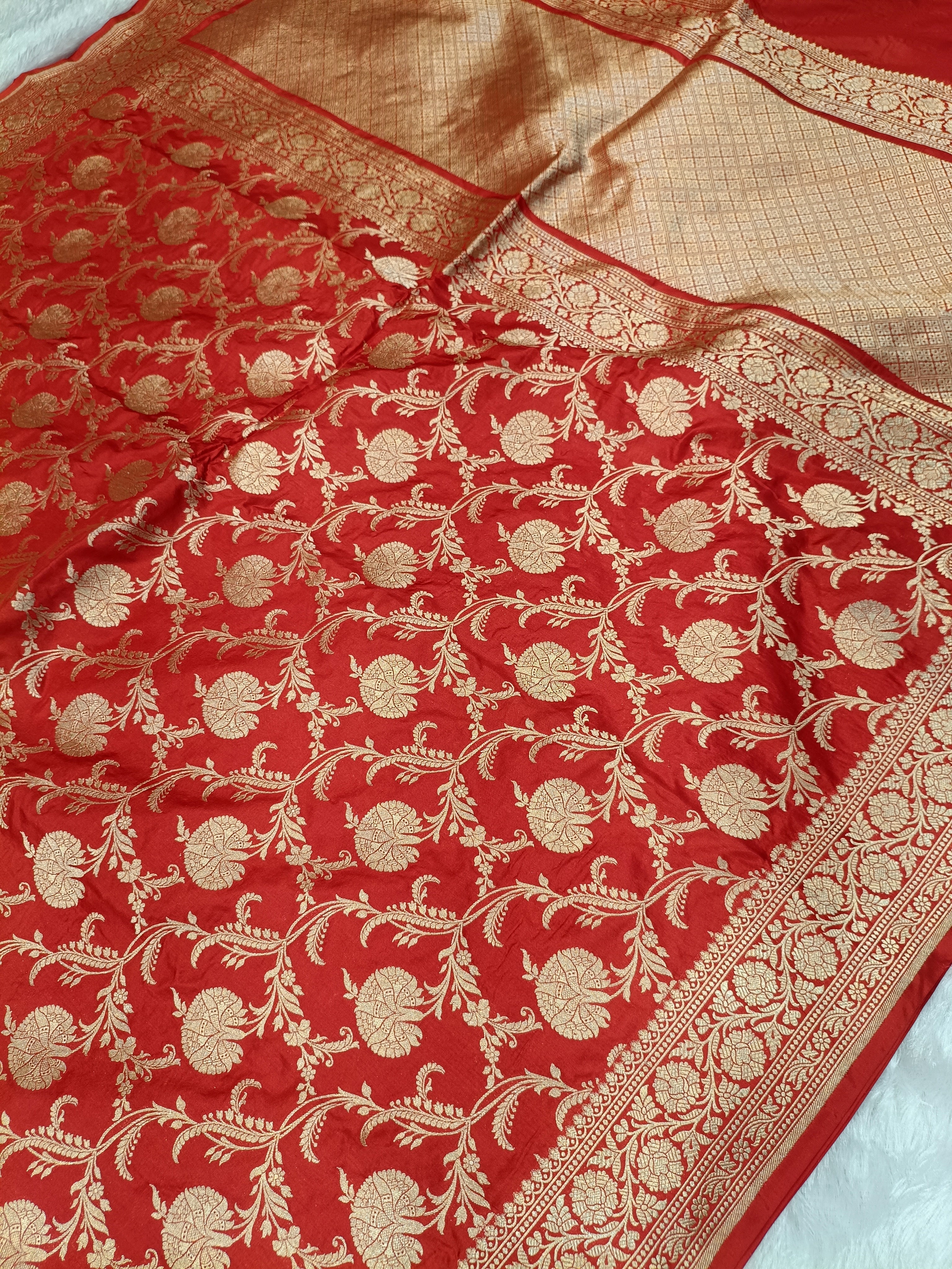 Bridal Red Shade Handwoven Pure Kataan Silk Saree