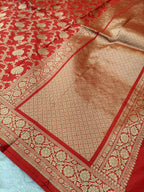 Bridal Red Shade Handwoven Pure Kataan Silk Saree