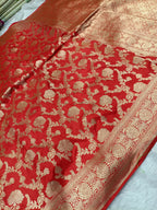 Bridal Red Shade Handwoven Pure Kataan Silk Saree