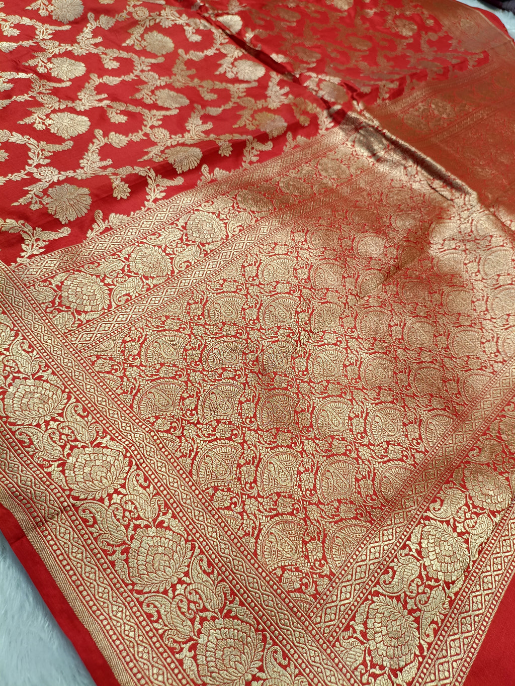 Bridal Red Shade Handwoven Pure Kataan Silk Saree
