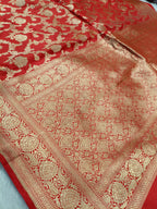 Bridal Red Shade Handwoven Pure Kataan Silk Saree
