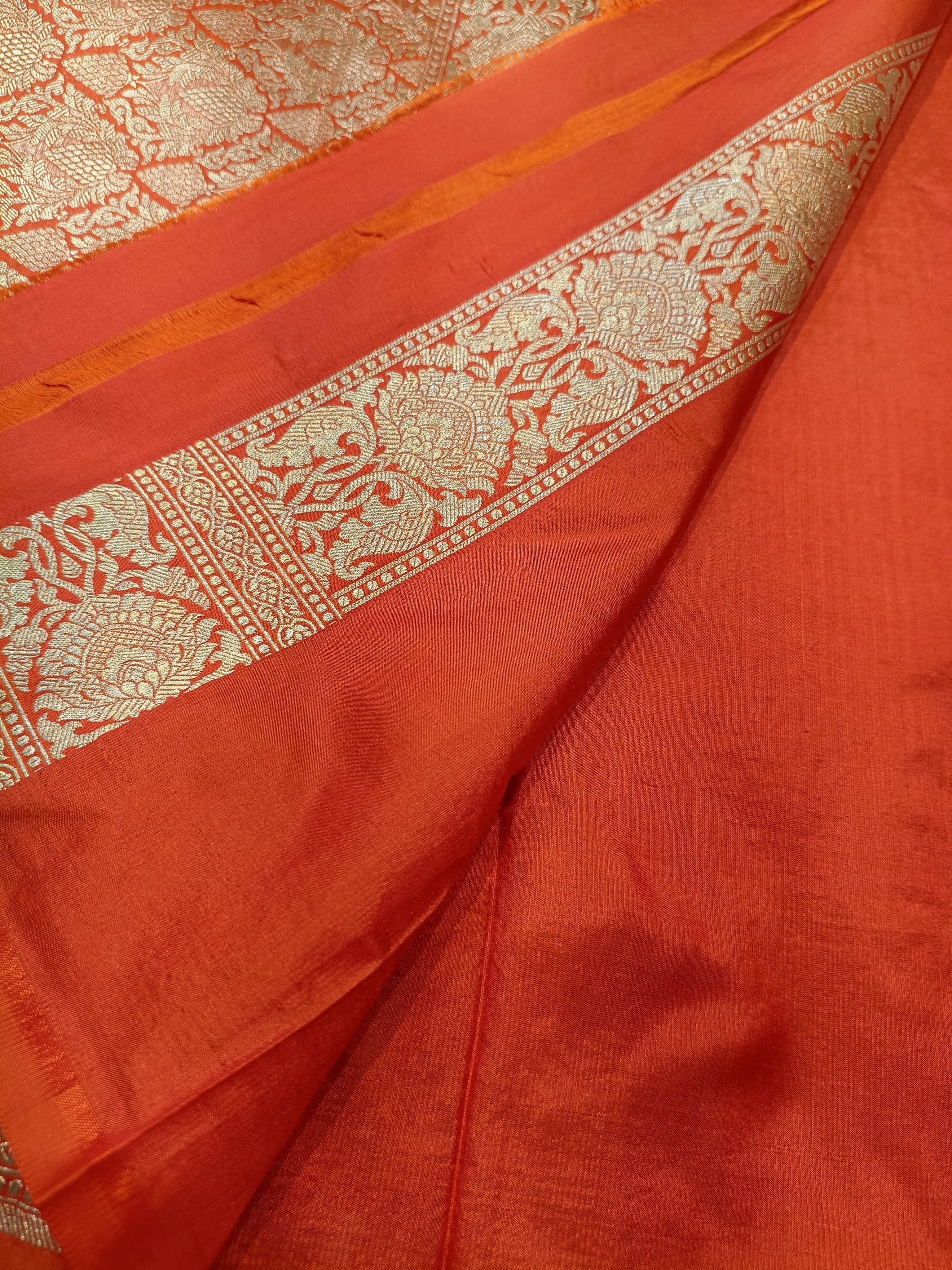 Cosmic Orange Shade Handwoven Pure Kataan Silk Saree