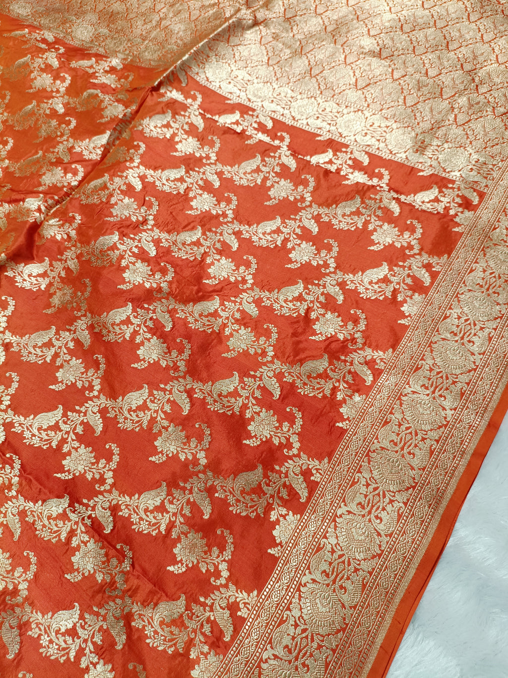 Cosmic Orange Shade Handwoven Pure Kataan Silk Saree
