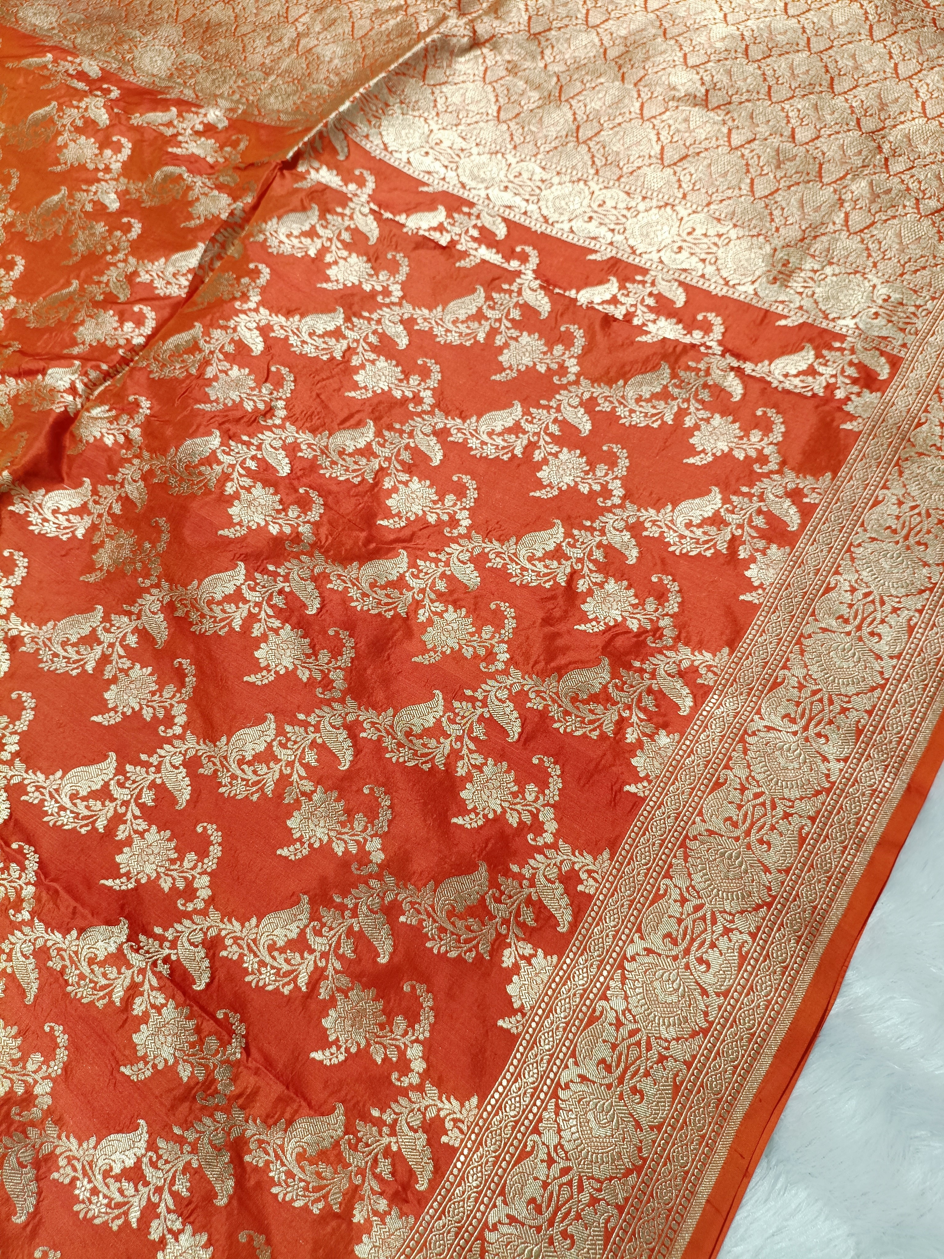 Cosmic Orange Shade Handwoven Pure Kataan Silk Saree