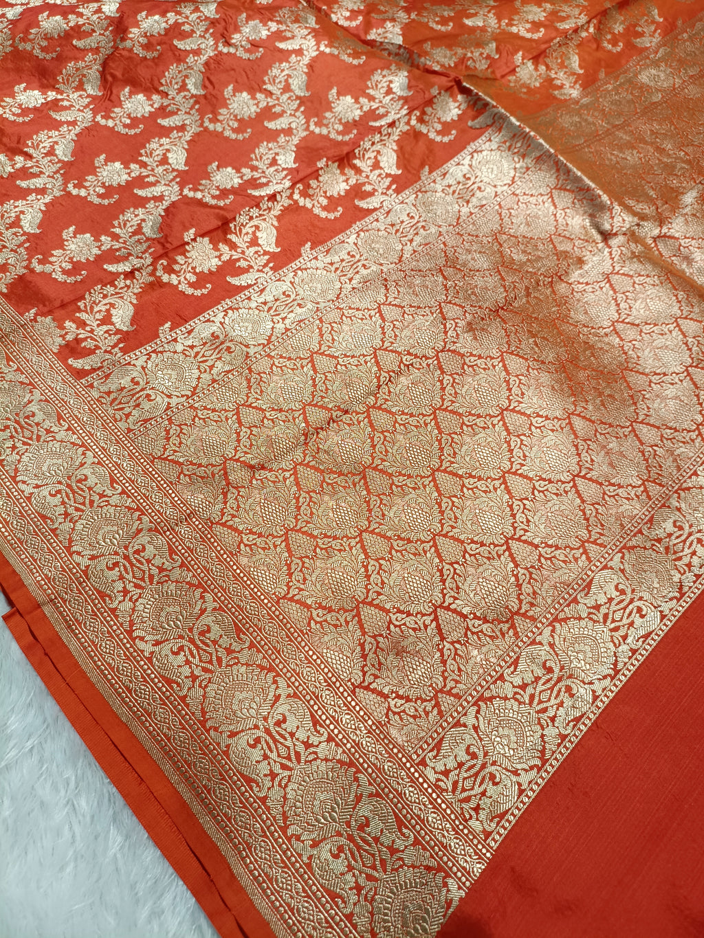 Cosmic Orange Shade Handwoven Pure Kataan Silk Saree