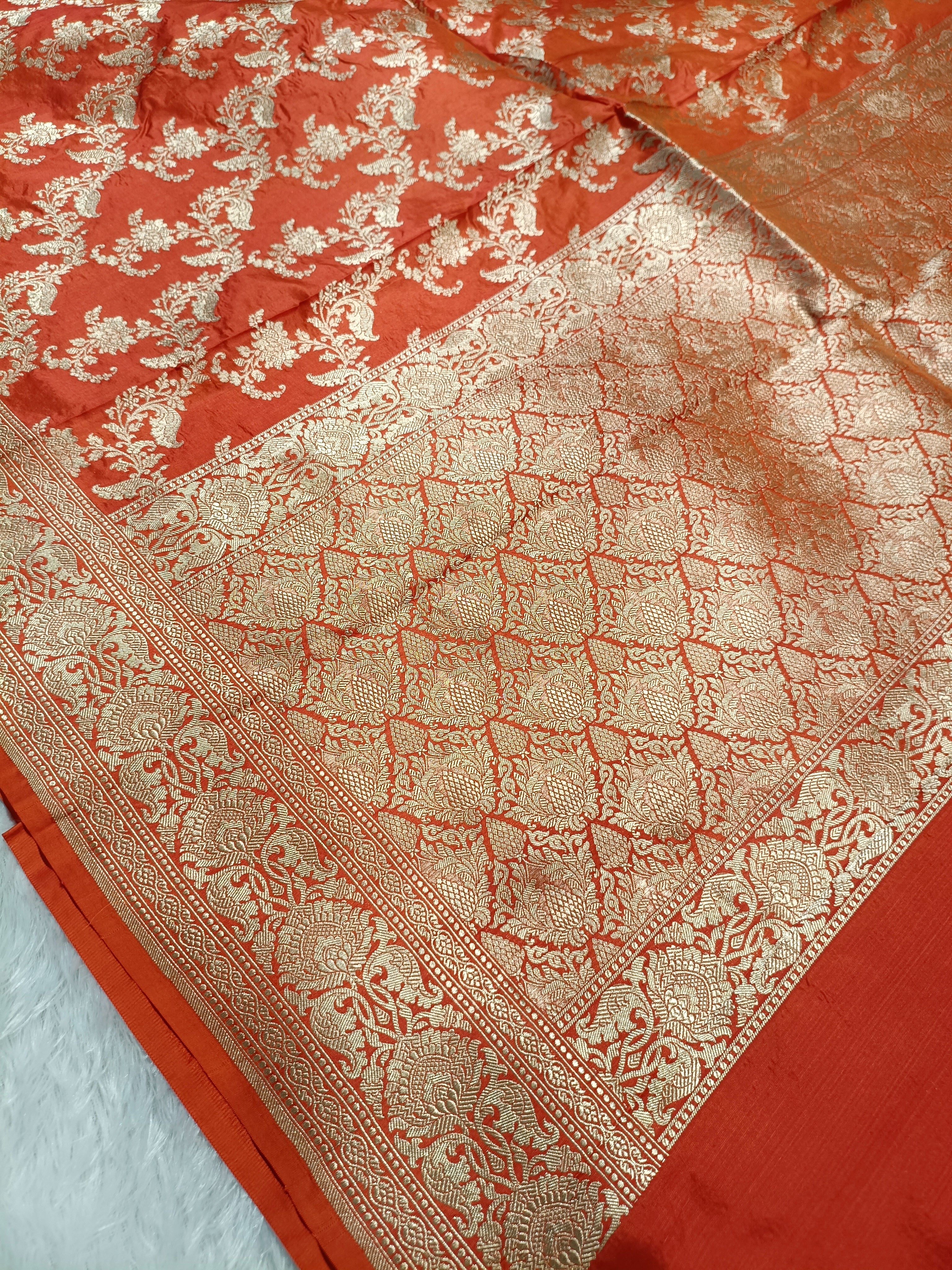 Cosmic Orange Shade Handwoven Pure Kataan Silk Saree