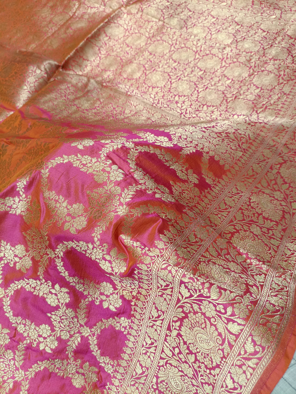 Dhoop Chau Pink Shade Handwoven Pure Kataan Silk Saree