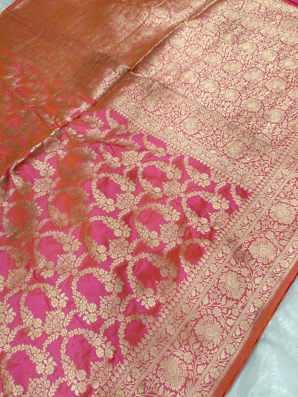 Dhoop Chau Pink Shade Handwoven Pure Kataan Silk Saree