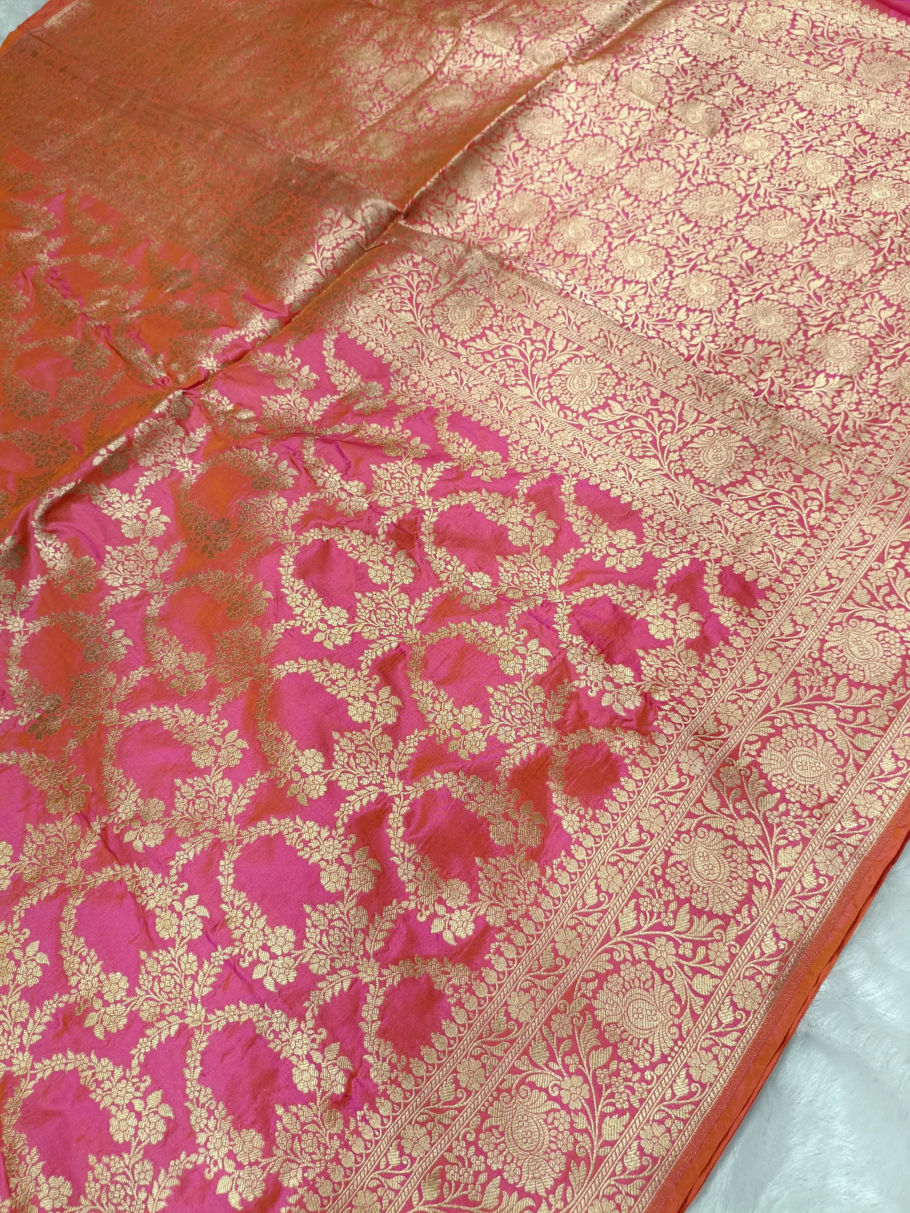 Dhoop Chau Pink Shade Handwoven Pure Kataan Silk Saree