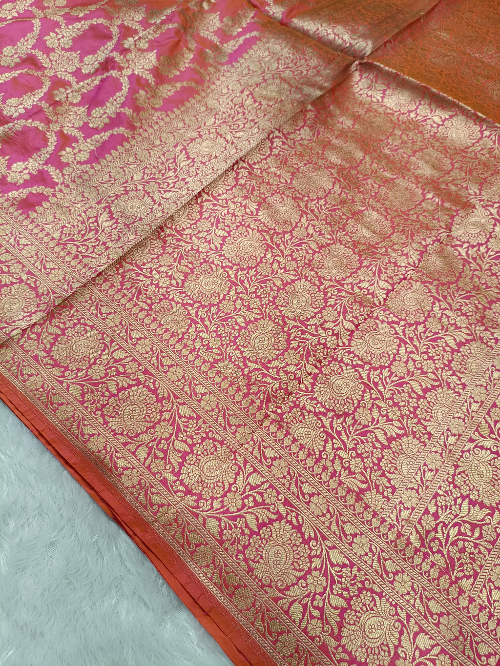 Dhoop Chau Pink Shade Handwoven Pure Kataan Silk Saree